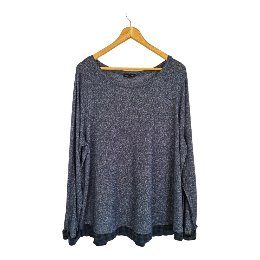 Lane Bryant Women's 18/20 Blue Plaid Trim Tunic Top Long Sleeve Lagenlook